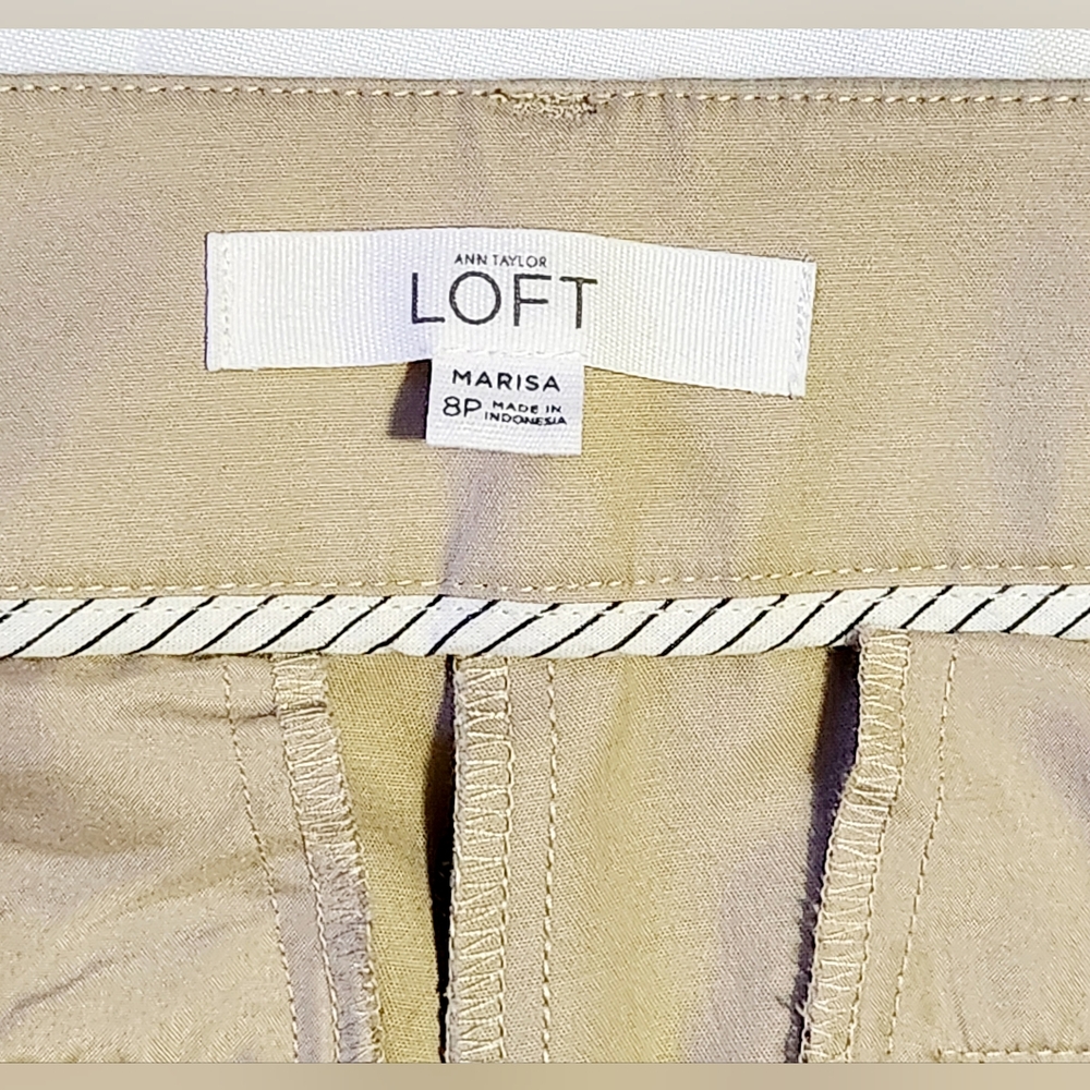 Ann Taylor LOFT Classic Pants Women Size 8P Marisa Modern-linen fabric Beige - Picture 3 of 7